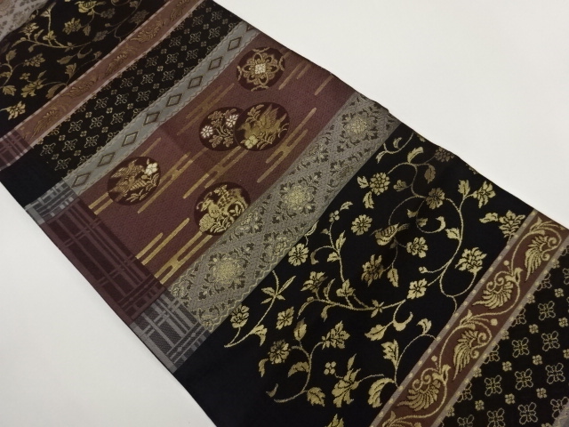 JAPANESE KIMONO / NAGOYA OBI / WOVEN ANIMAL & ARABESQUE FLOWER 
